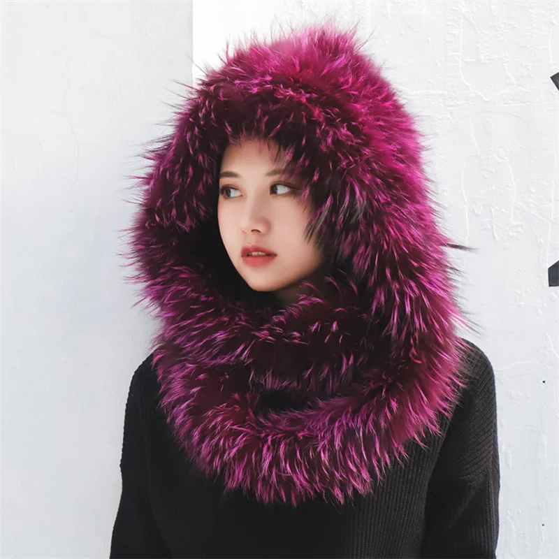 Women's Real Fox Fur Bomber Hat Winter Real Fox Fur Hat Luxury Quality Winter Hat Elastic Warm Soft Fluffy Natural Fur Scarf Hat