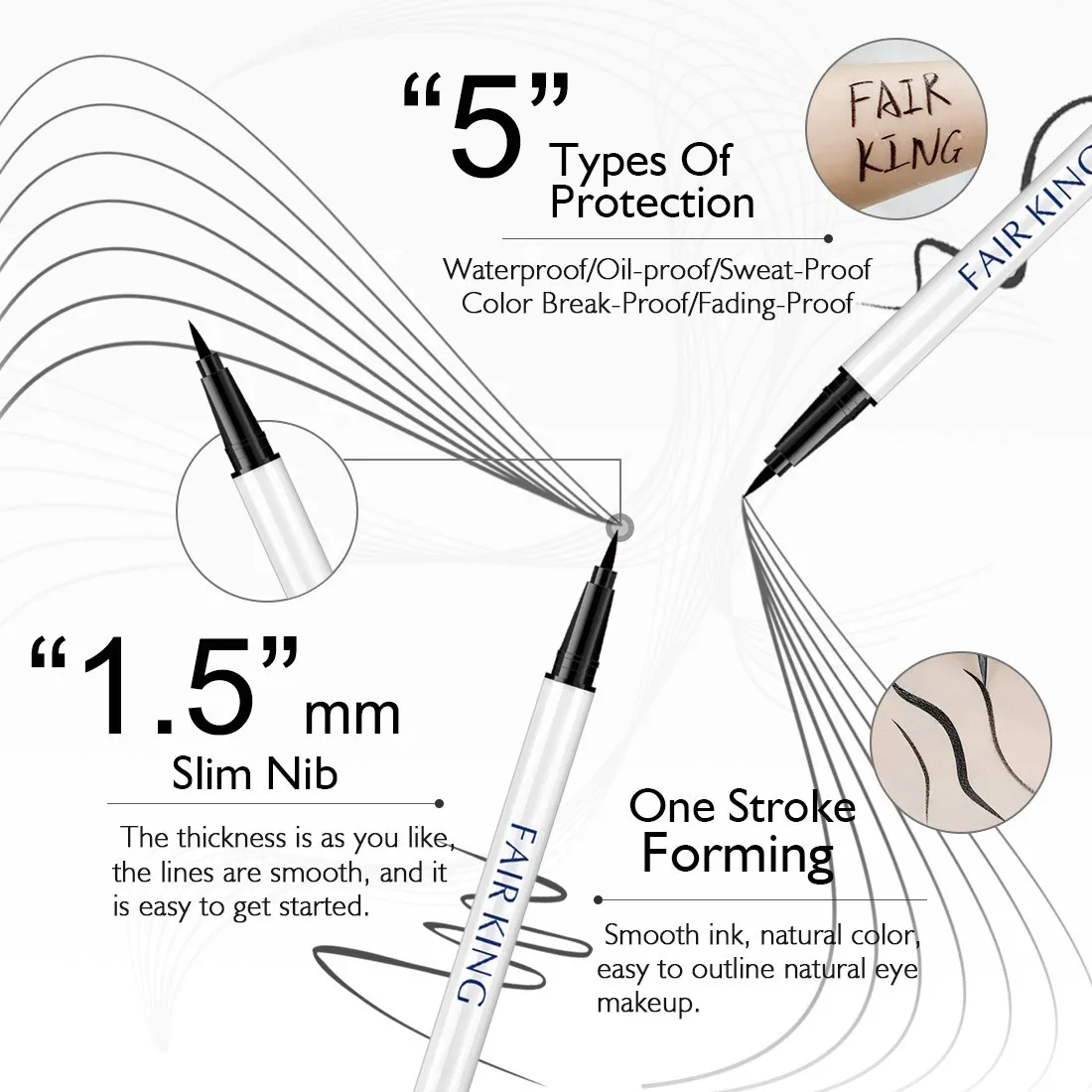 Черная жидкая подводка для глаз макияжа суперводостойкая Стойкая легкая в