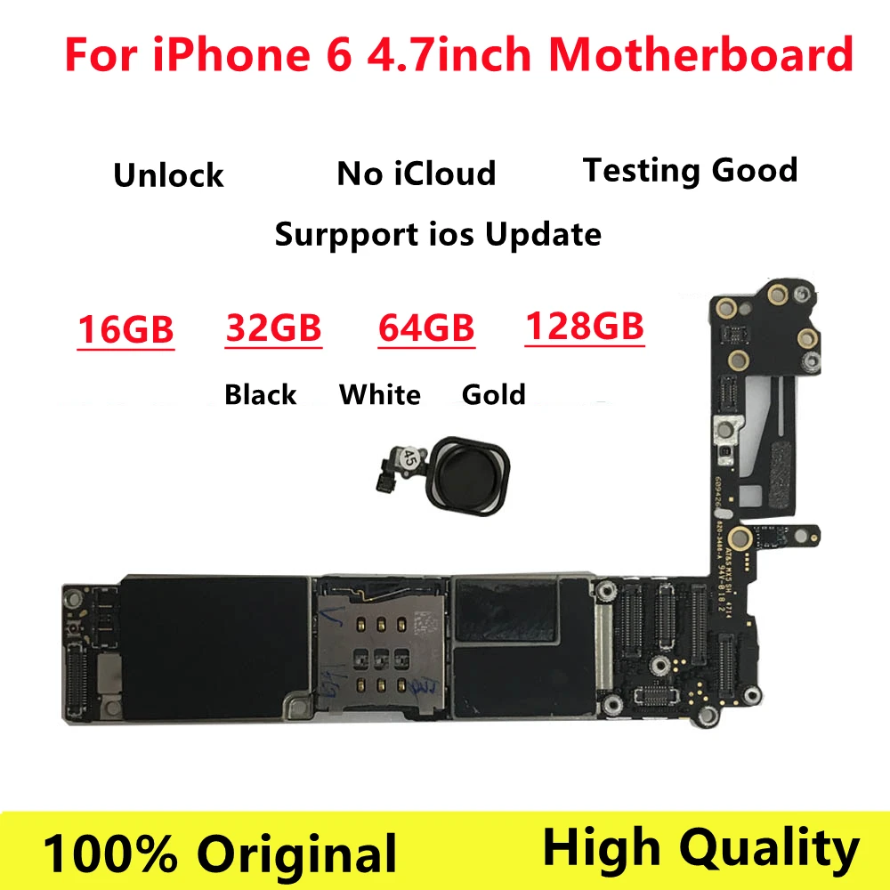 100% оригинал для iPhone 6 материнская плата Icloud бесплатно с сенсорной кнопкой Home 16 Гб