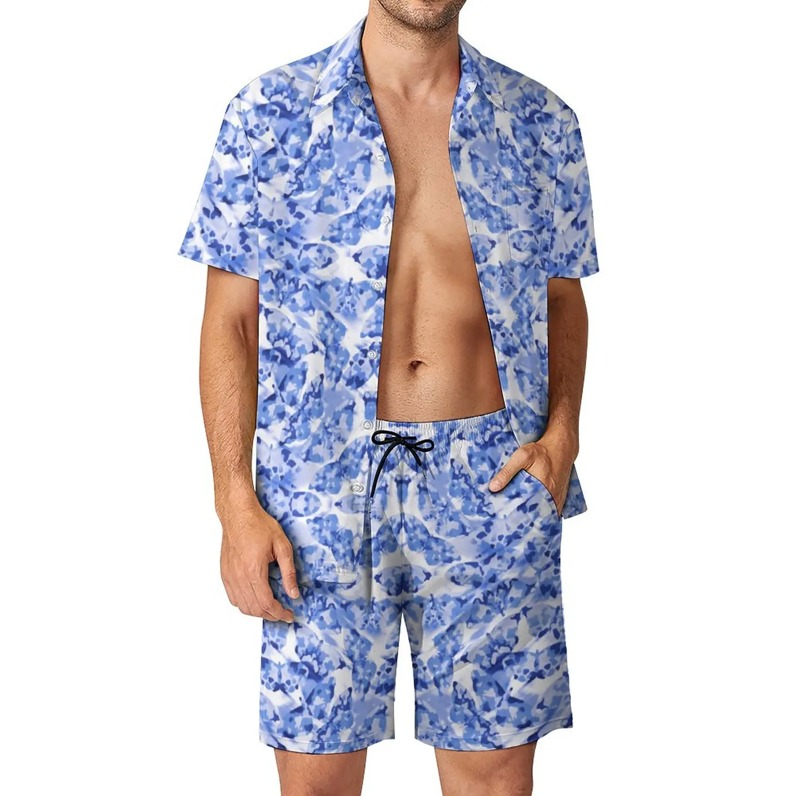 

2 Pieces Suit Tie Dye Butterfly Indigo Abstraction Tie G top Quality Men's Beach Suit Unique Beach Eur Size