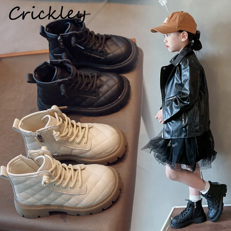 

Spring Autumn Sewing Boys Girls Fashion Boots Solid PU Leather Ankle Shoes For Children Soft Zipper Non Slip Kids Short Booties