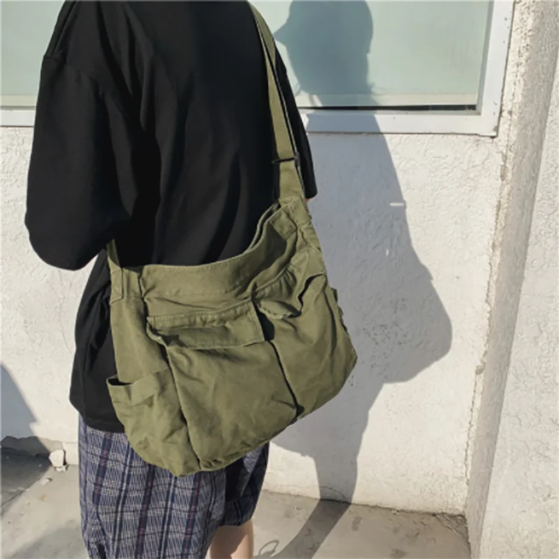 

Large Capacity Canvas Shoulder Bags Solid Soft Denim Leisure Or Travel Bag for Women Fashion Fatchels Winter Package 2022