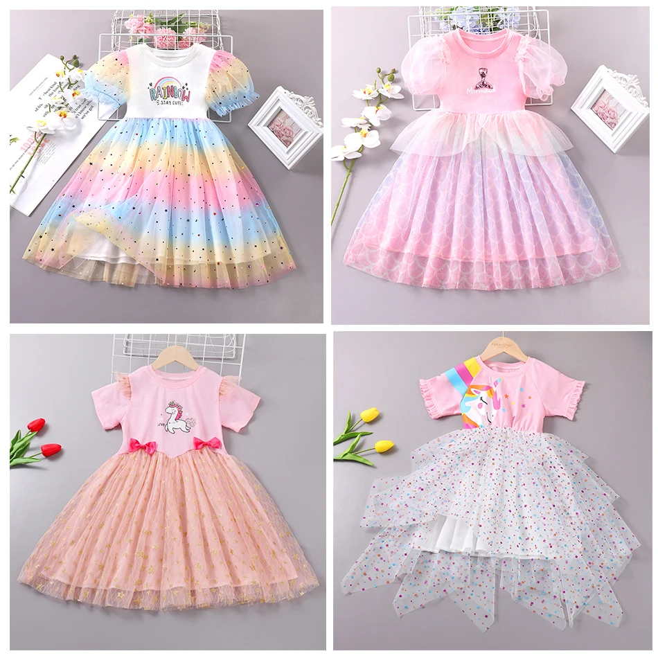 

Toddler Baby Girls Tutu Tulle Dress Ruffled Sleeve Summer Mermaid Unicorn Birthday Outfit Princess Party Wedding Christmas Dress
