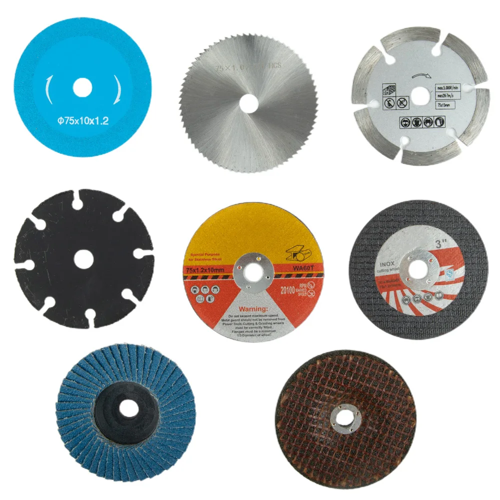

8pcs 75mm Cutting Disc For Angle Grinder Attachment Steel Stone Sanding Metal Circular Saw Blade Grinding Wheel Home Improvement