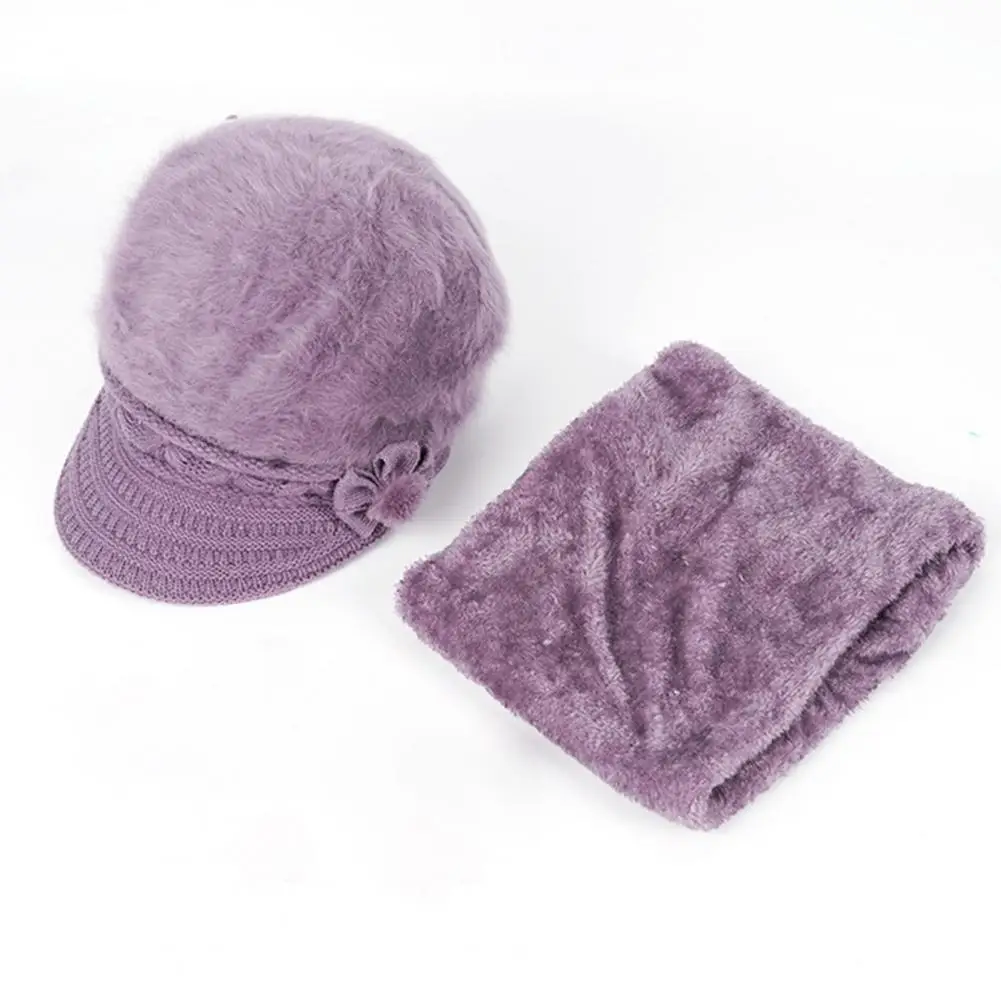 

2Pcs/Set Peaked Soft Keep Warm Fall Winter Windproof Middle-aged Mom Cap Scarf Kit Ladies Hat Neck Warmer for Camping