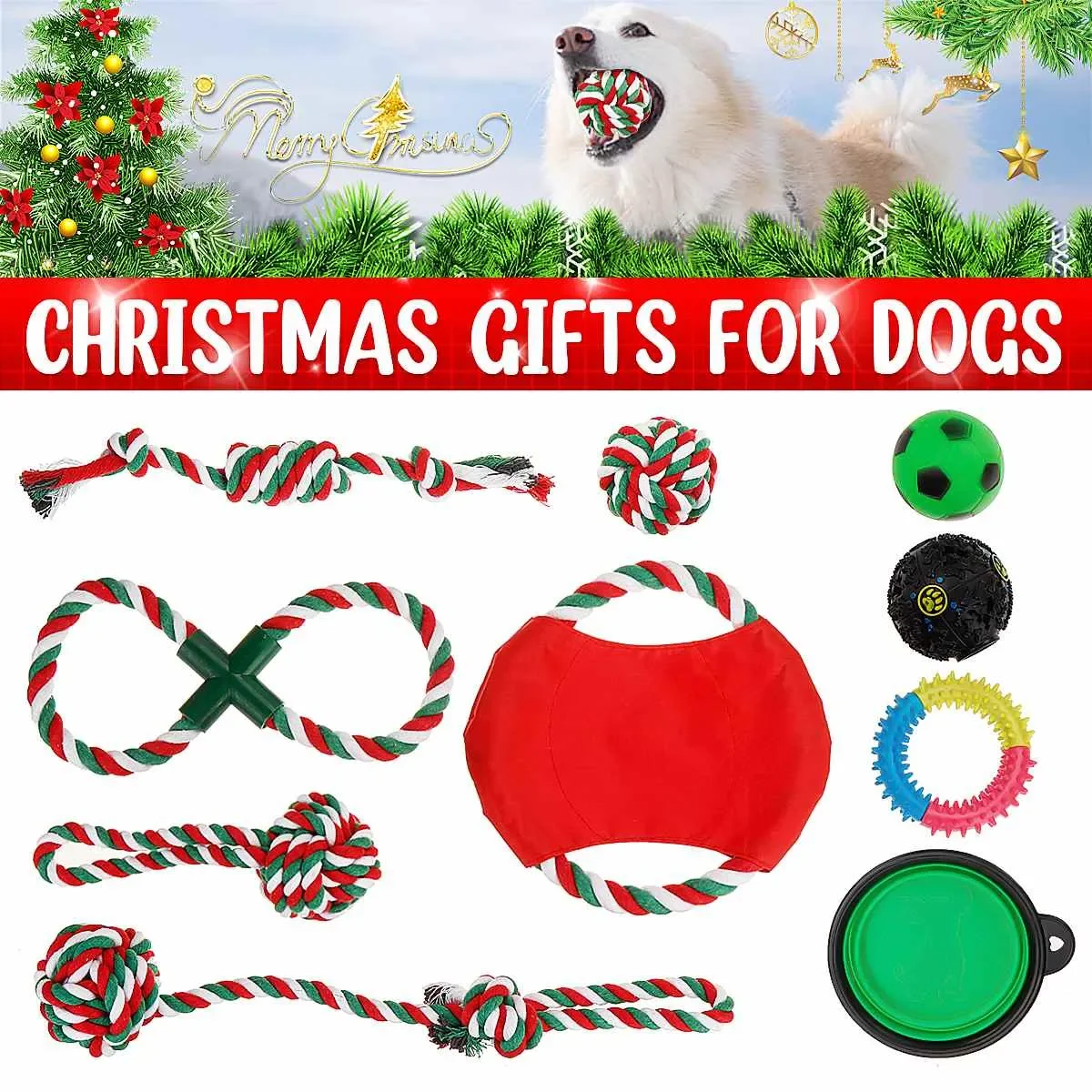 

10PCS Pet Dog Puppy Double Knot Chew Rope Knot Toys Squeaky Ball Dog Toys Tooth Grinding Training Pet Toy Supplies