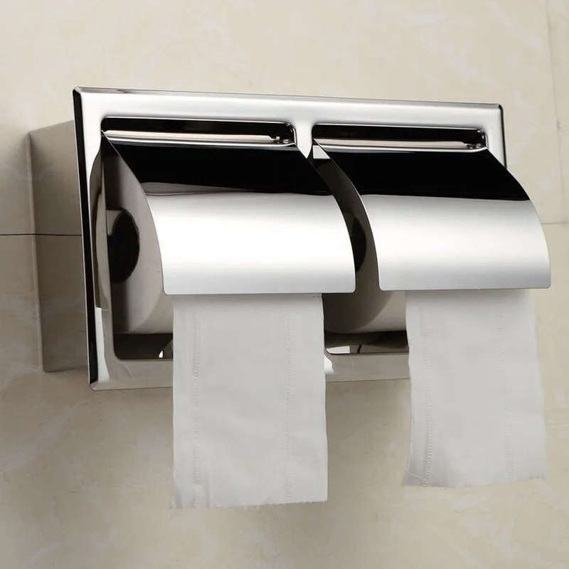 

Stainless Steel Tissue Holder Tissue Box Household Hotel Bathroom Wall-mounted Hidden Paper Roll Holder Shelf Single/double