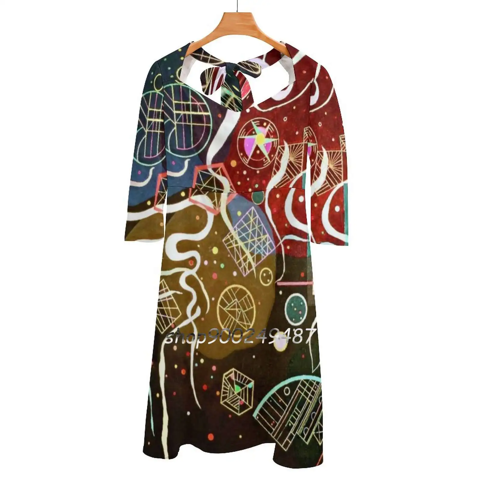

Платье-клеш Kandinsky с узлом сердечком, модное свободное платье большого размера с абстрактным рисунком