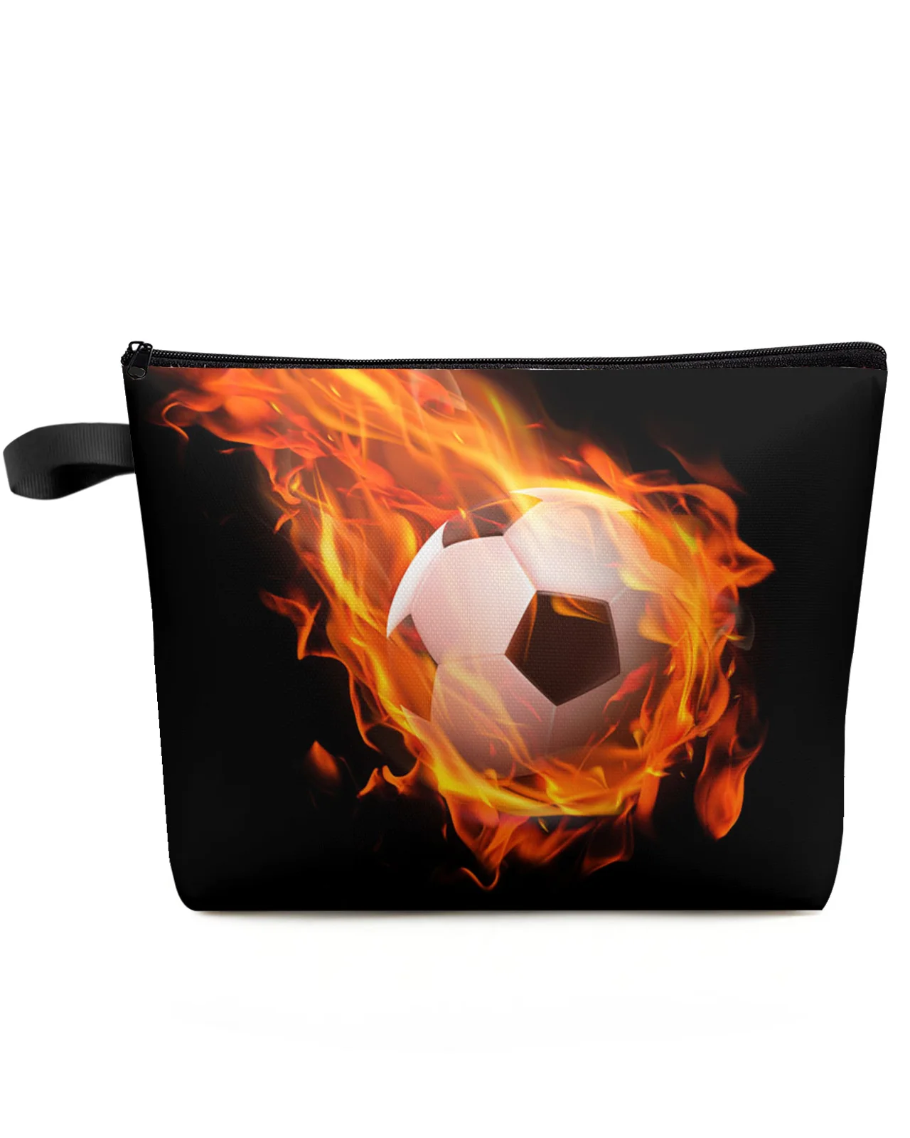 

Flame Football Black Soccer Makeup Bag Pouch Travel Essentials Lady Women Cosmetic Bags Toilet Organizer Storage Pencil Case