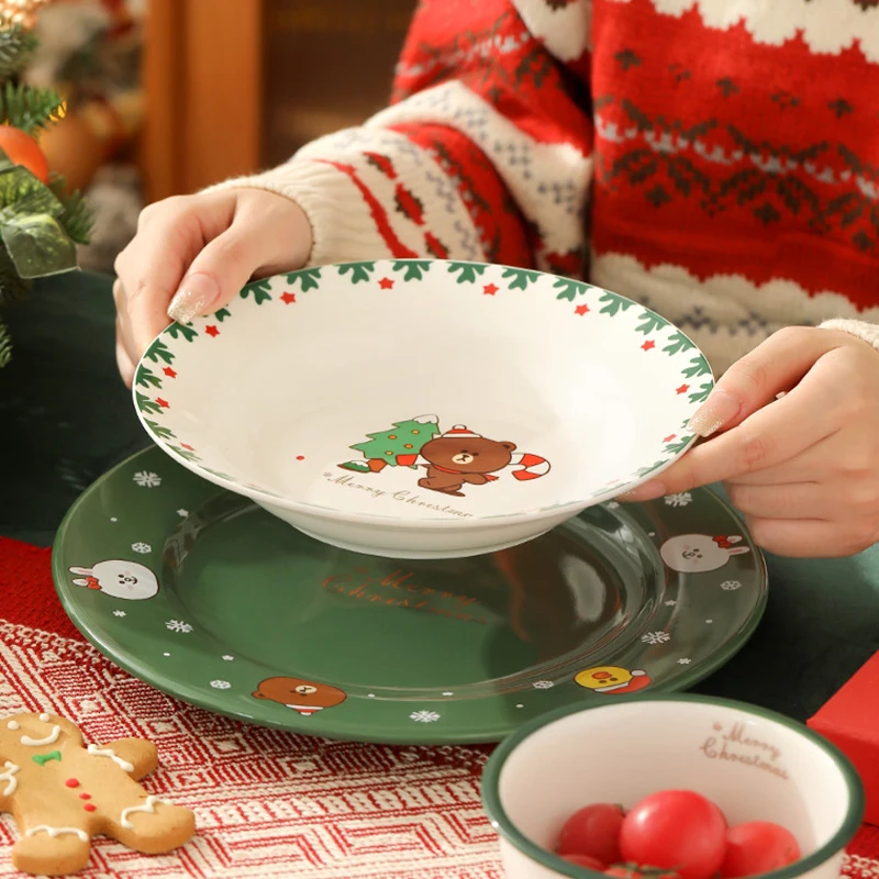 Кавайная 10-дюймовая керамическая тарелка с изображением коричневого медведя