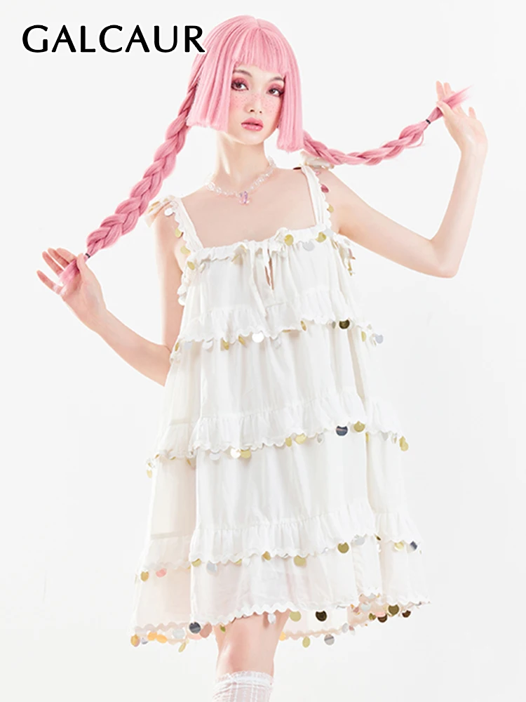 

GALCAUR Korean Fashion Patchwork Embroidered Flares Dress For Women Square Collar Sleeveless High Waist Mini Dresses Female 2022