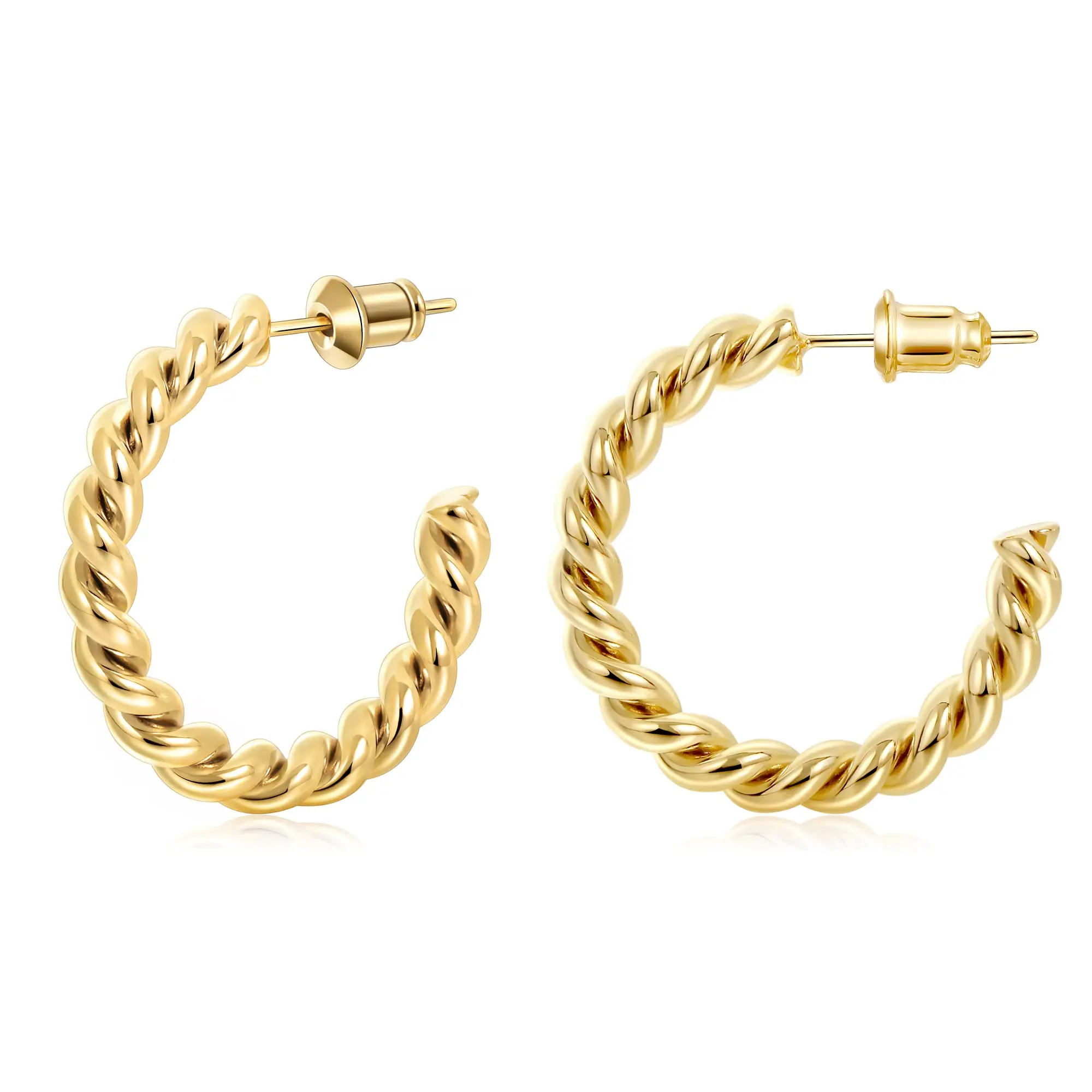 

Vonmoos Twist Hoop Earrings for Women 14K Real Gold Plated 925 Sterling Silver Needle Chunky Earrings Punk Party Trendy Jewelry