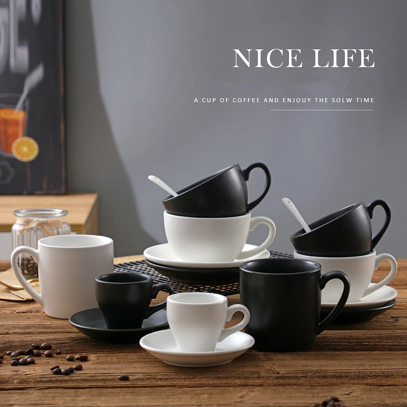 Профессиональный 80 мл чашка для эспрессо и набор блюдец чистый черный белый