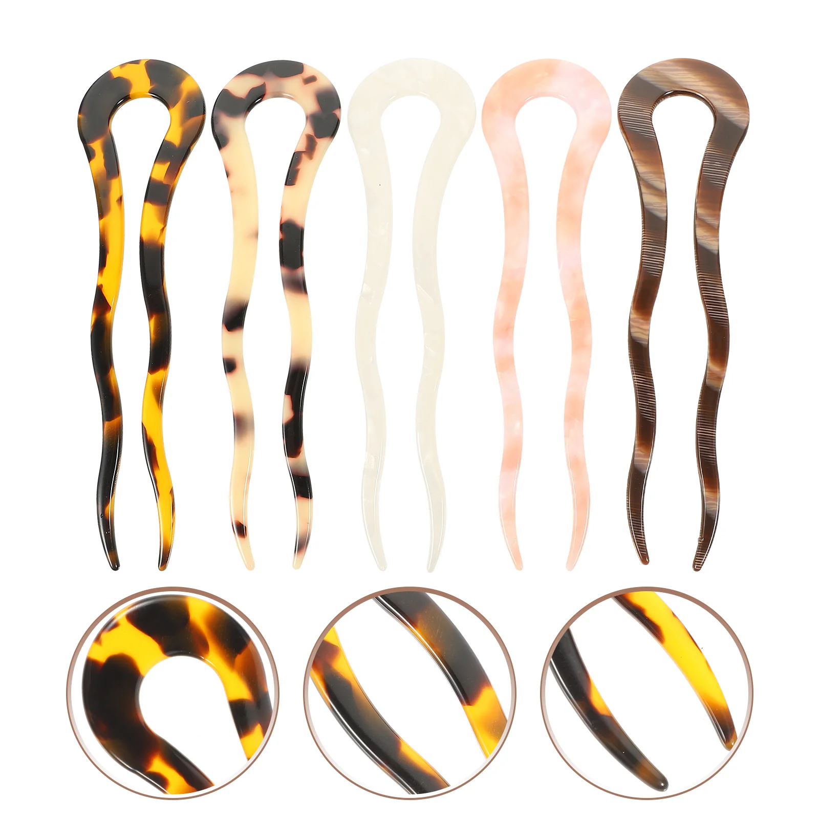 

5 Pcs Retro Hairpin Girls Barrettes Women Head-wears Steamed Stuffed Bun Wavy Hairpins Acetic Acid U-shaped Clips Lady