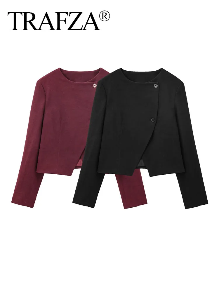 TRAFZA элегантное женское однотонное асимметричное пальто с круглым вырезом и