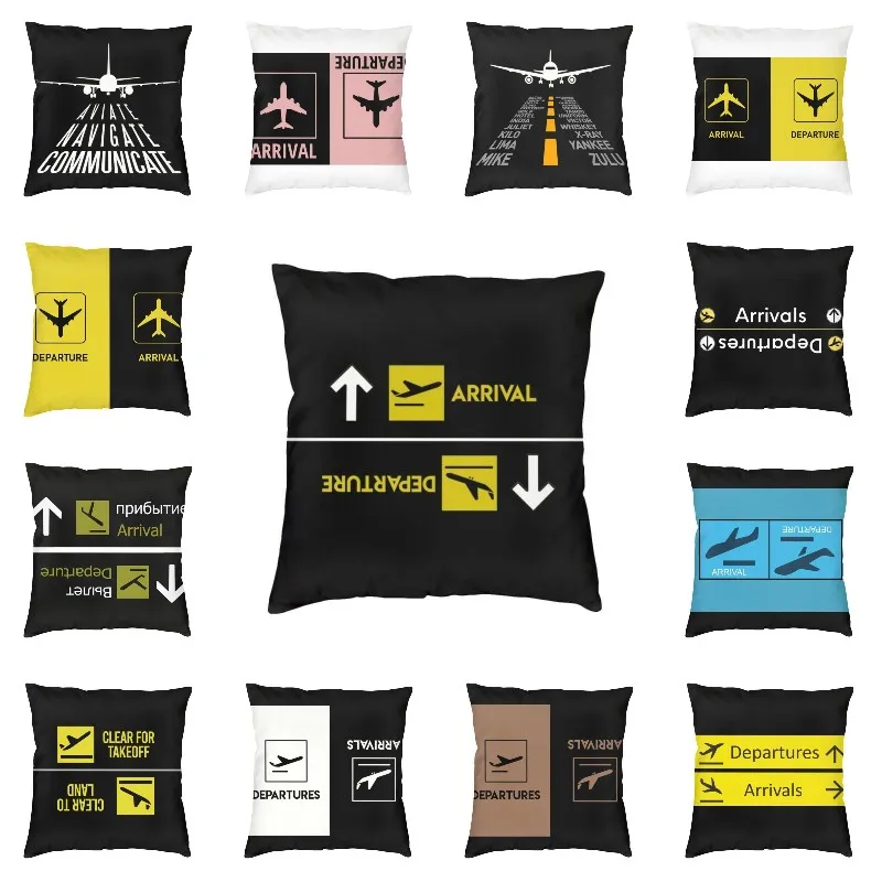 

Aviation Departures Arrivals Cushion Cover Sofa Decoration Aviation Aviator Plane Square Throw Pillow Case 45x45cm