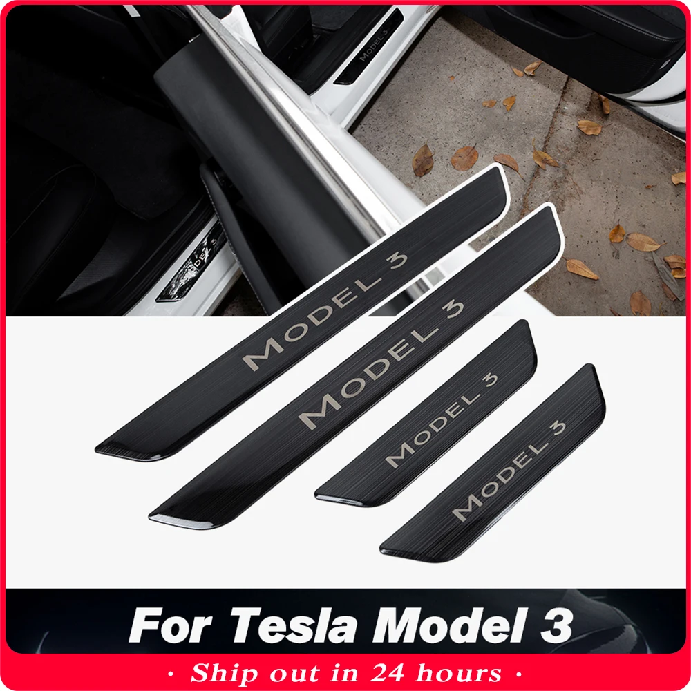 

For Tesla Model3 2022 Door Sill Decoration Wrap Cover For Tesla Model 3 2021 Accessories Pedal Protection Strip Carbon Fiber