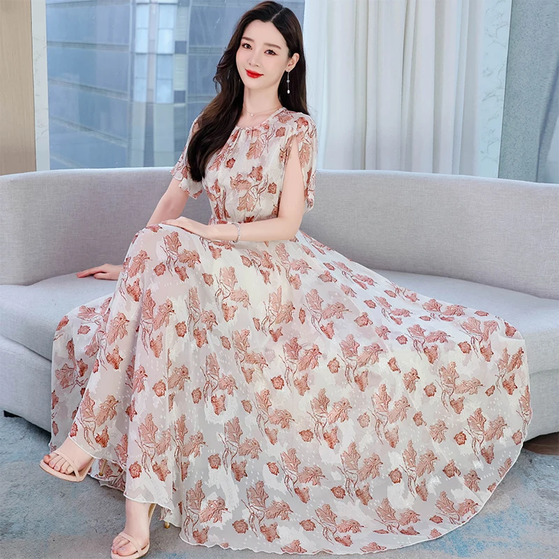 

Chiffon Short Sleeve Printed Dress