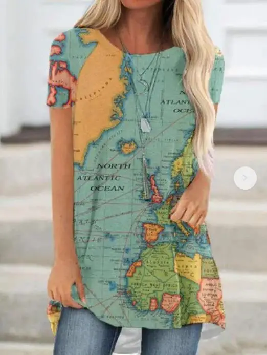

Map Print T Shirt Women Fashion T-shirts Loose Long Sleeve Tshirt Letter 3d Print Tops Tees Harajuku Casual Camisetas Long