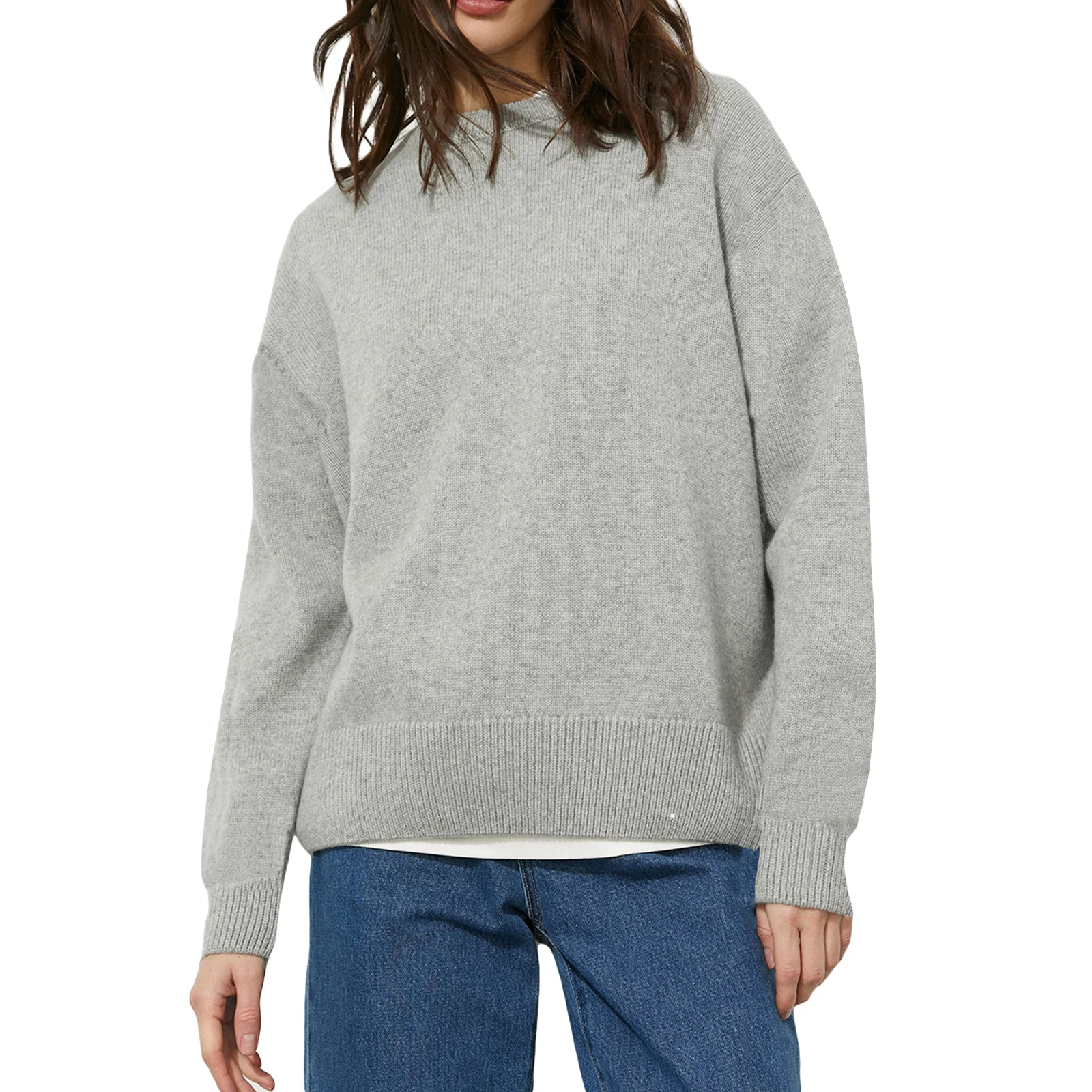 

New Women's Casual Loose Knitted Sweater Solid Color Long Sleeve Pullover Spring Autumn Round Neck Sweater Streetwear