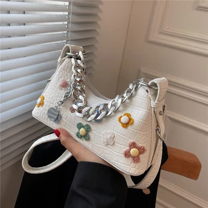 burminsa crocodile pattern flower small shoulder crossbody bags for women thick chain handle brand designer ladies handbags 2022 free global shipping