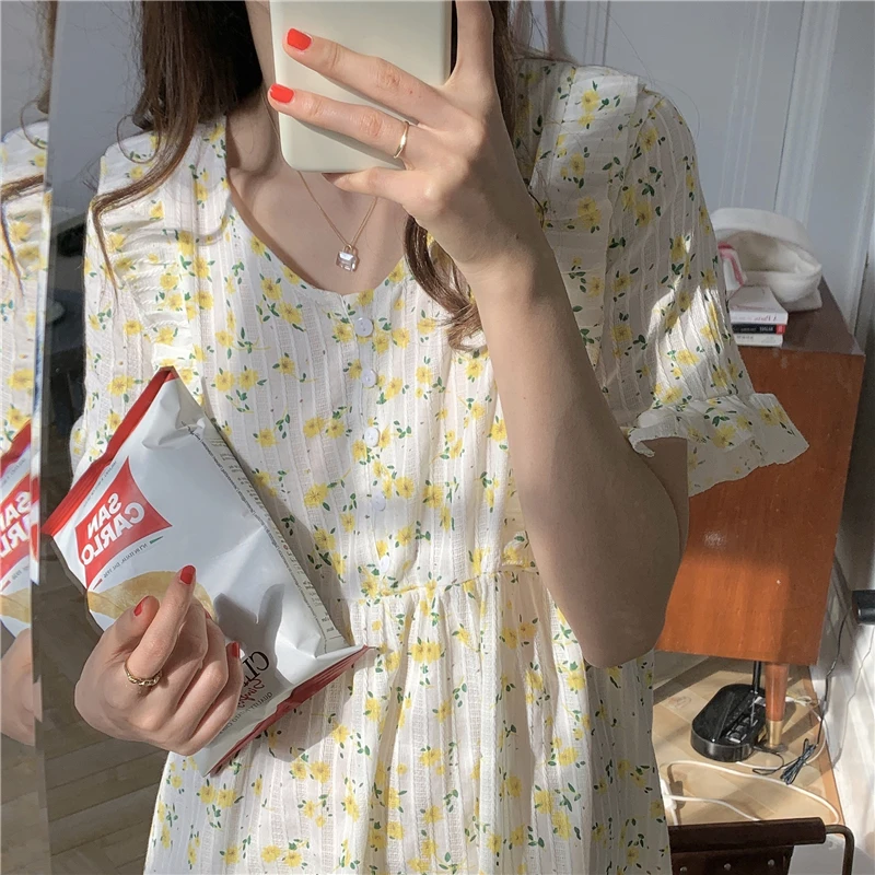 Japanese Sweet Sleepdress Printing Robe Nightdress Women's Spring Autumn 2022  Long Lace Kimono Leisure Home Clothes