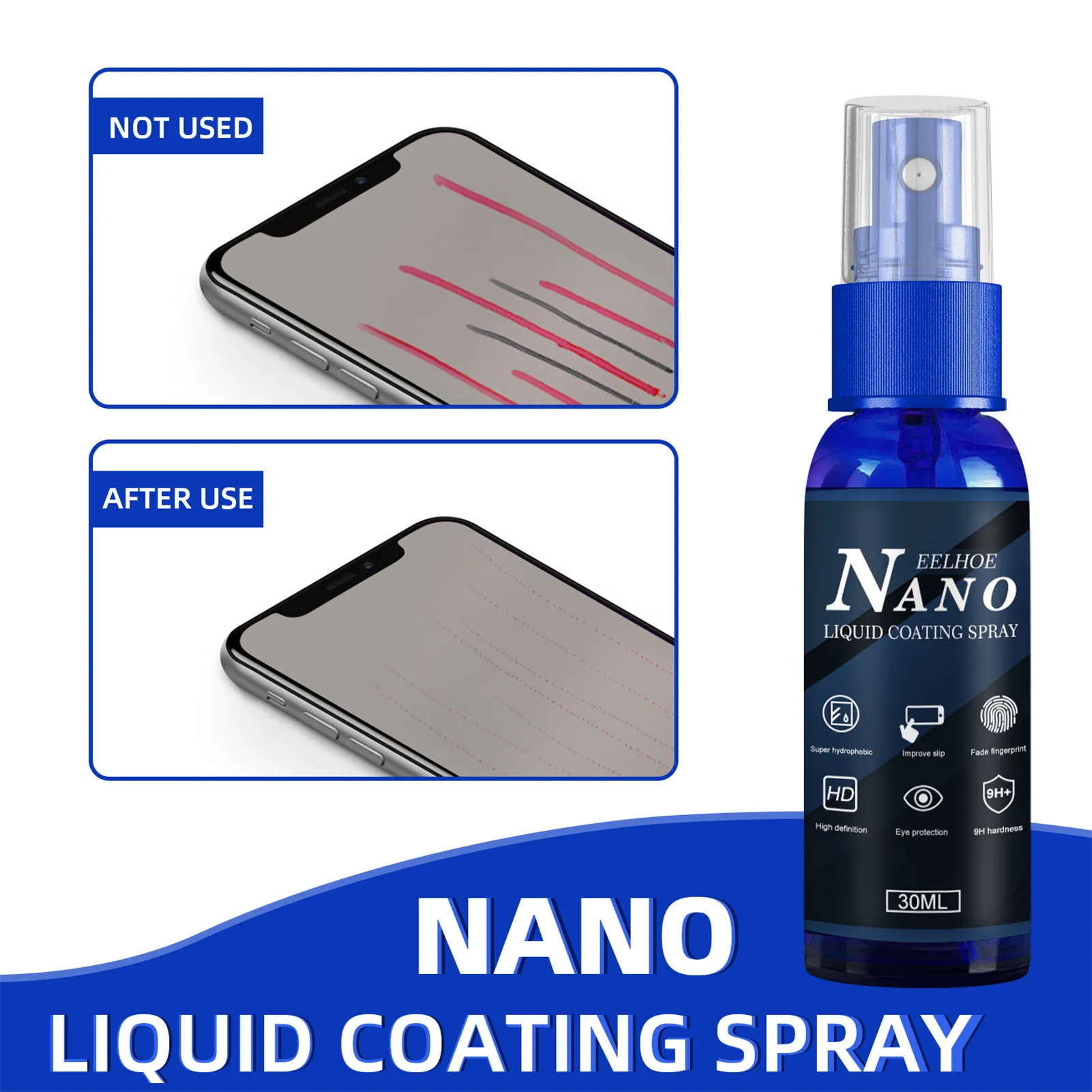 

30ml Phone Screen Protector Spray 9H Hardness Nano Coating Liquid Screen Protective Film Anti-Fingerprint Anti-Scratch Polisher