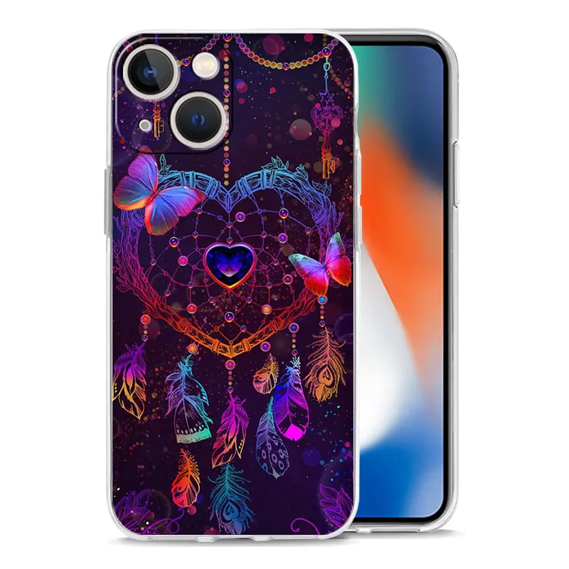 Фото Мягкий прозрачный чехол из ТПУ для iPhone 17, 16, 15, 14, 13, 12, 11 Pro Max, 17 Air, 7, 8 Plus с милым дизайном Мандала и Ловец снов №4
