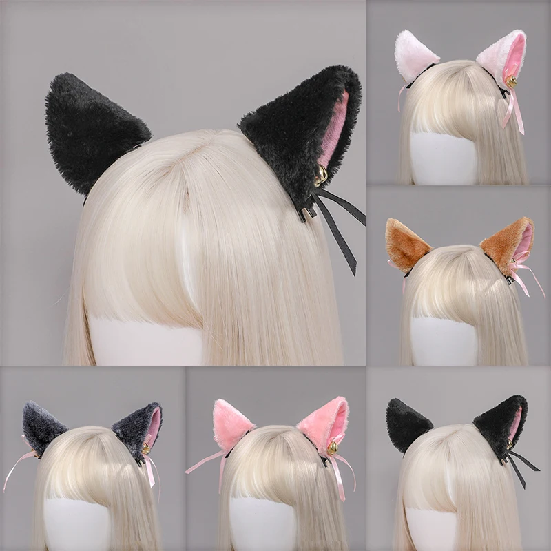 

2Pcs/Lot Plush Lolita Cat Ear Hair Clips Sweet Fluffy Ear Cosplay Anime Hair Clips With Bell Party Costume Hair Accessories