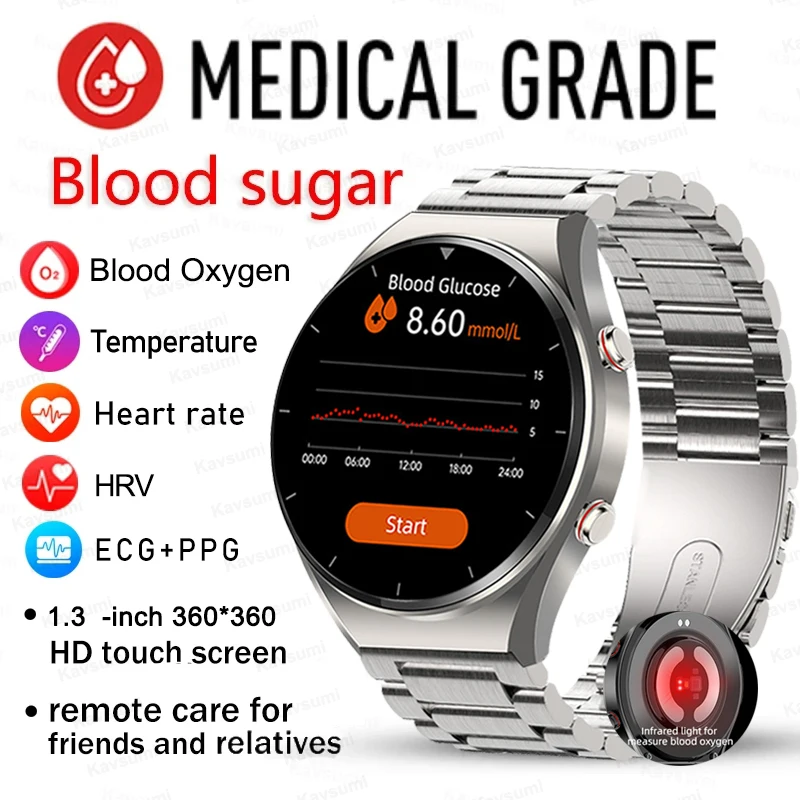 

2023 New Noninvasive Blood Sugar ECG+PPG Smart Watch Men Heart Rate Blood Oxygen Health Smartwatch Women Waterproof Sport Watch
