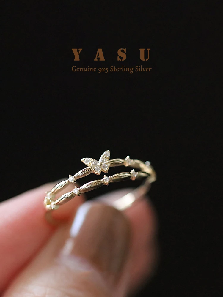 

925 Sterling Silver 14K Gold Plated Fashion Butterfly Rings For Women Paved Crystal Exquisite Party Wedding Jewelry Accessories