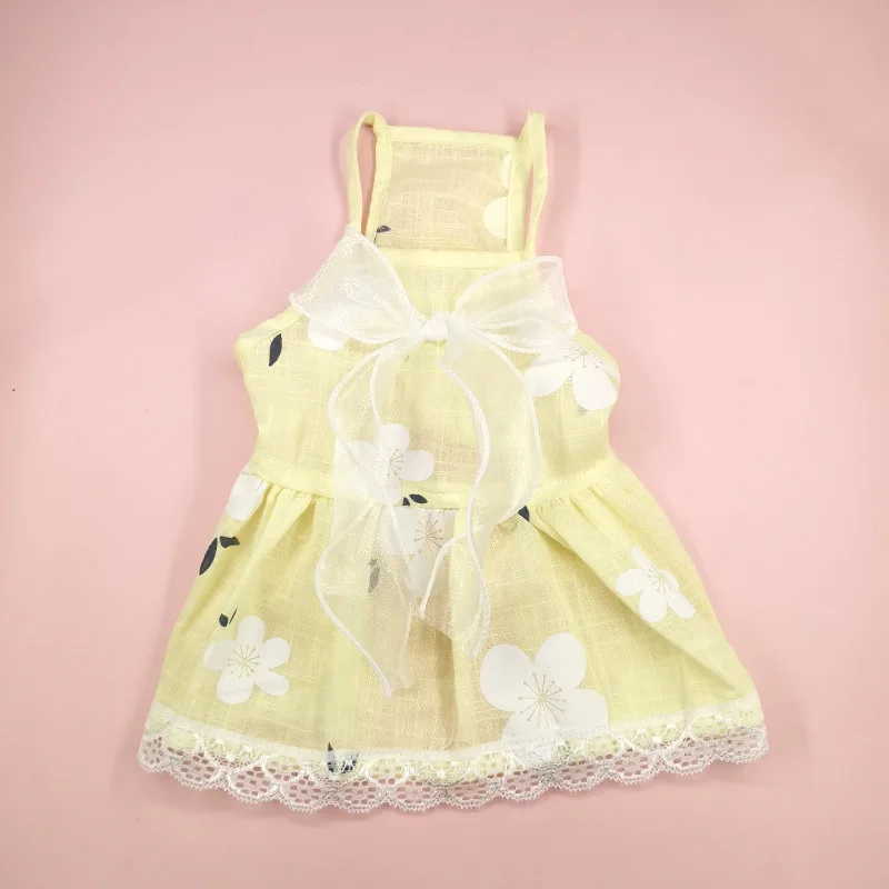 

Pet Cotton Lace Bow Suspender Skirt Pet Mesh Dress Floral Skirt Princess Style Comfortable Stylish Fresh Sweet Cute Dog Clothes