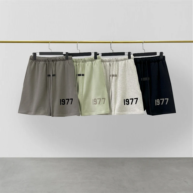 

2023 new high street fashion brand season 7 essential shorts 1977 flocking logo hip-hop loose oversized unisex shorts sports
