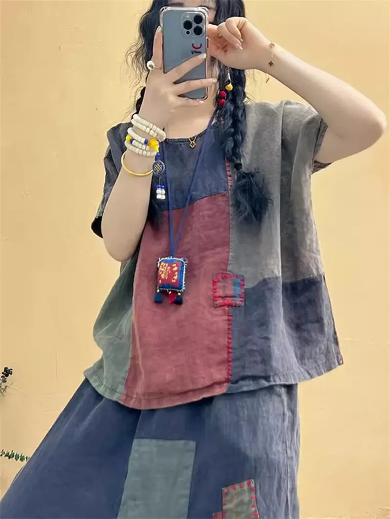 Комплект из рубашки и брюк хлопка льна