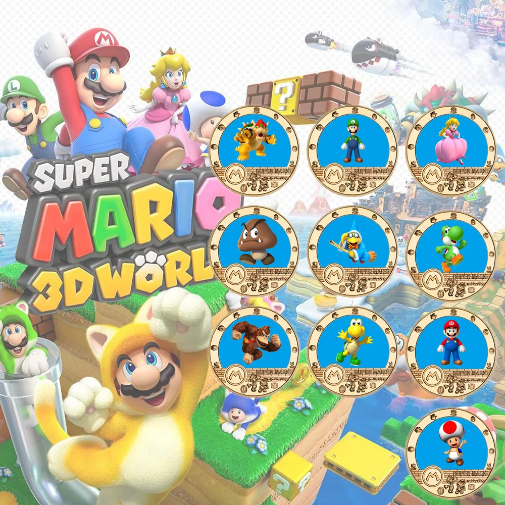 Super Mario Bros Toys Металлическая памятная монета Luigi Bowser Koopa Yoshi Ropucha Goomba Аниме Фигурки