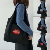 canvas bag ladies travel fashion large capacity portable messenger shoulder bag side pocket printed grocery storage bag washable