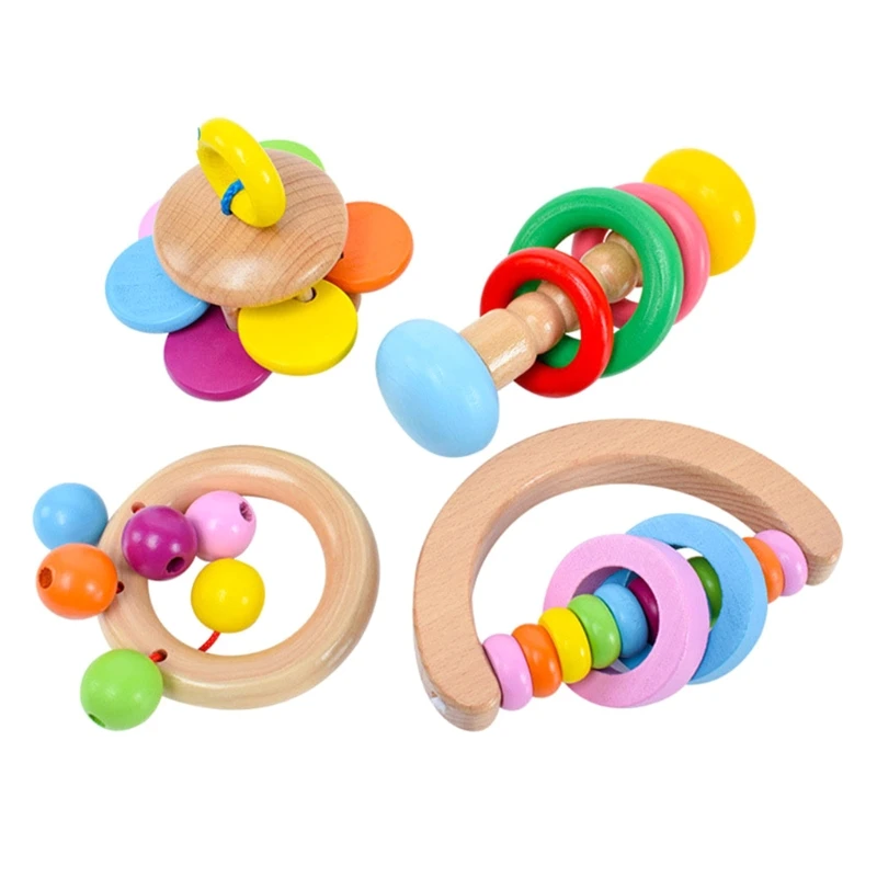 

4-Pack Parrot Toys Rainbow Color Wood Beads & Rings Bird Interactive Toy