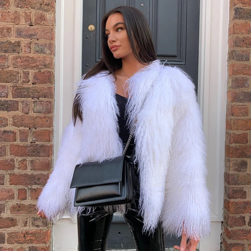 Autumn Winter 2023 Fluffy Faux Fur Coat Women Chunky Curly Fake Fur Jacket Coats Thick Warm Overcoat Outerwear Streetwear Ladies