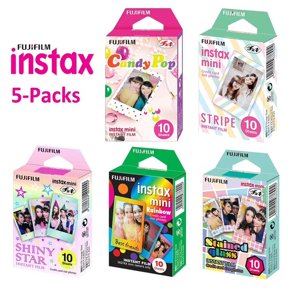 New 10 Sheets Fuji Fujifilm Instax Mini 11 9 8 White Edge Films Colour Fim Rainbow Macaron Cartoon for Instax Camera MONOCHROME