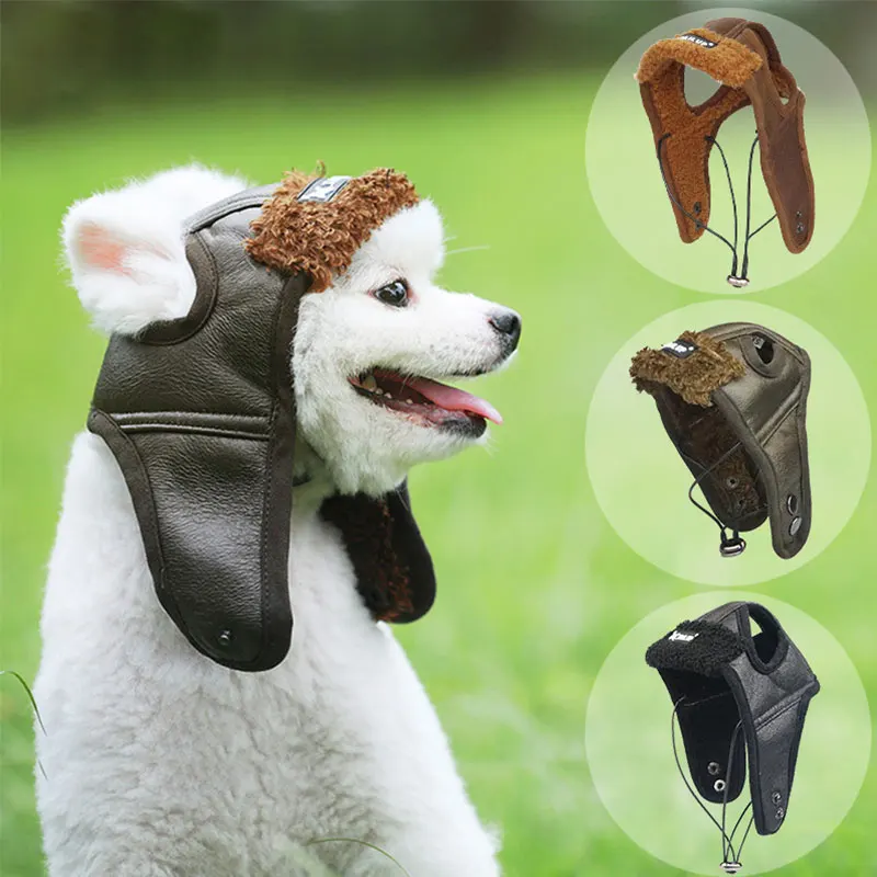 

Dog Pilot Hat Leather Warm Pet Dog Cap For Large Puppy Dogs Hats Funny Cosplay Pet Dog Hat Christmas Gift For Dog Accessories