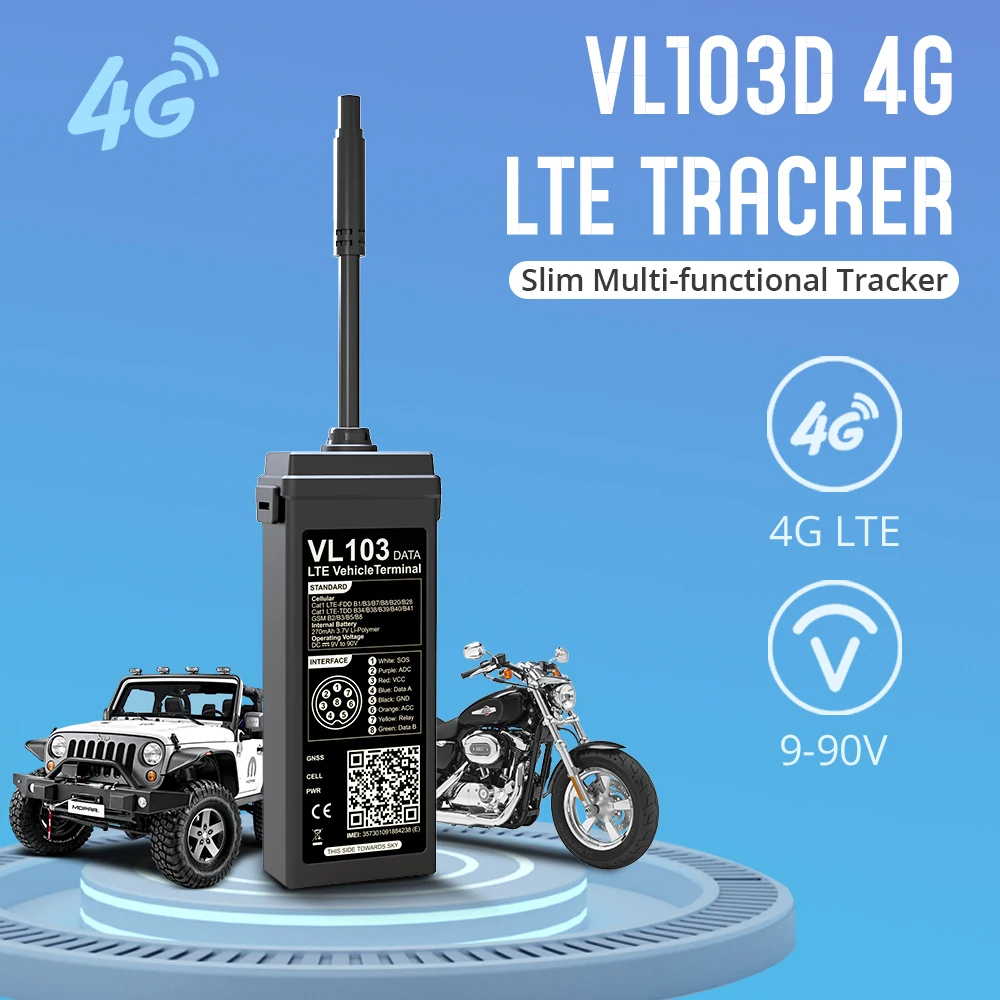 

JIMIMAX VL103D Mini Realtime Locator Remote Control Car Tracker 4g Cable Alarm for Motorcycle RS485 270mAH Battery Cut-Off Fuel