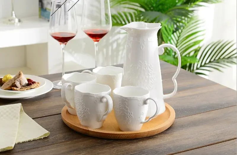 Набор из 5 предметов белый фарфоровый сервиз с тиснением английский чайный