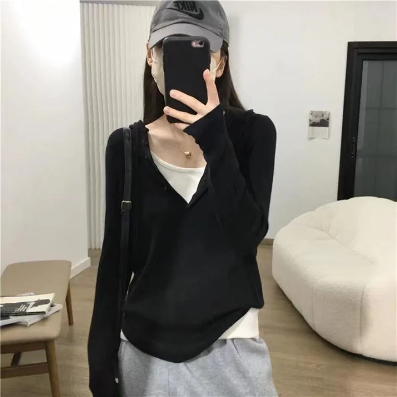 2024 ранняя осень новая женская изогнутая толстовка с капюшоном в корейском стиле