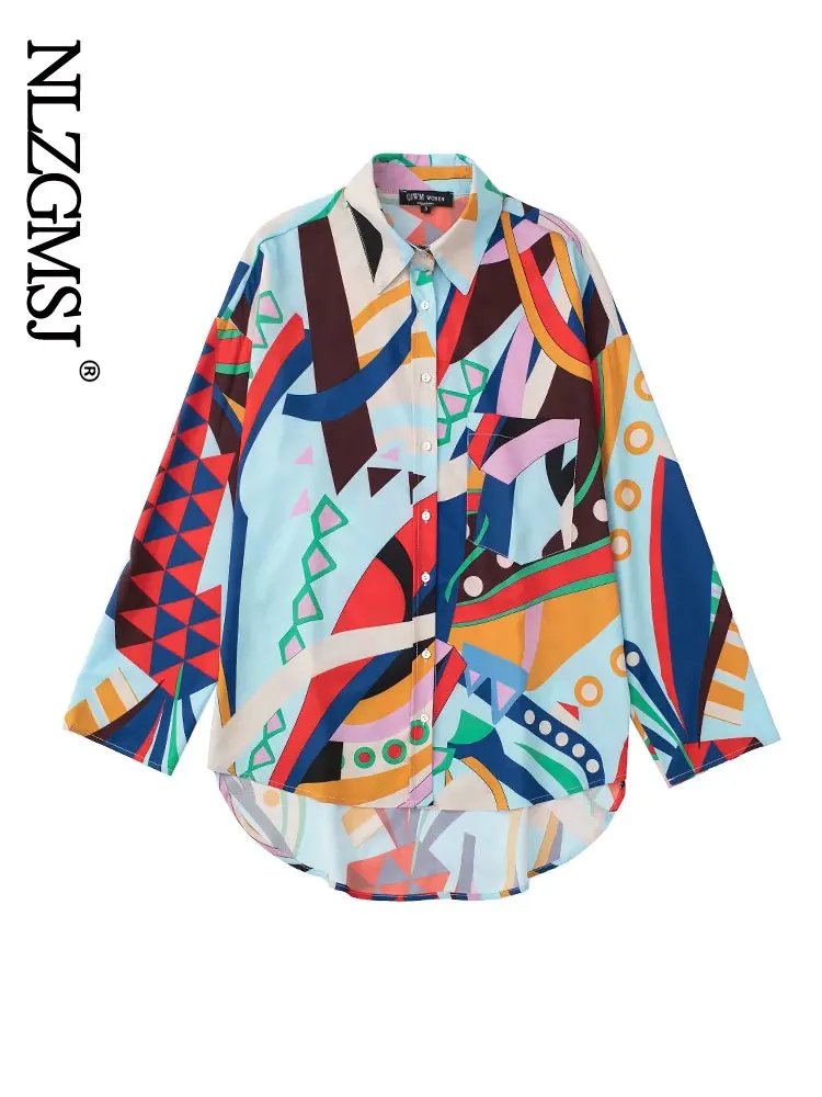 

Nlzgmsj 2022 Summer Spliced Long Sleeve Leisure Loose Shirt Blouses Button Asymmetric Tops For Women Streetwear 202205