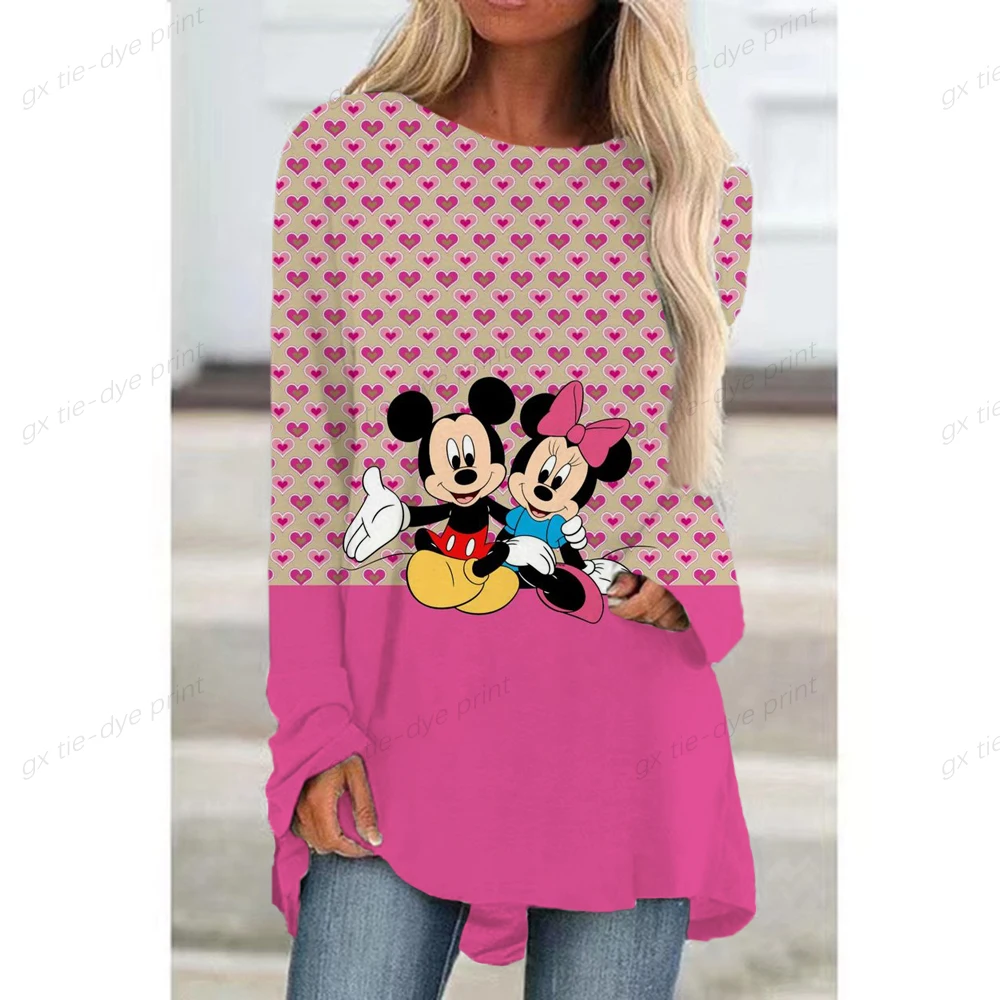 

Womens Casual Long sleeve Loose T-Shirts Disney Mickey Mouse print Tops O-neck female pullover tops Autumn Ang Spring Dress