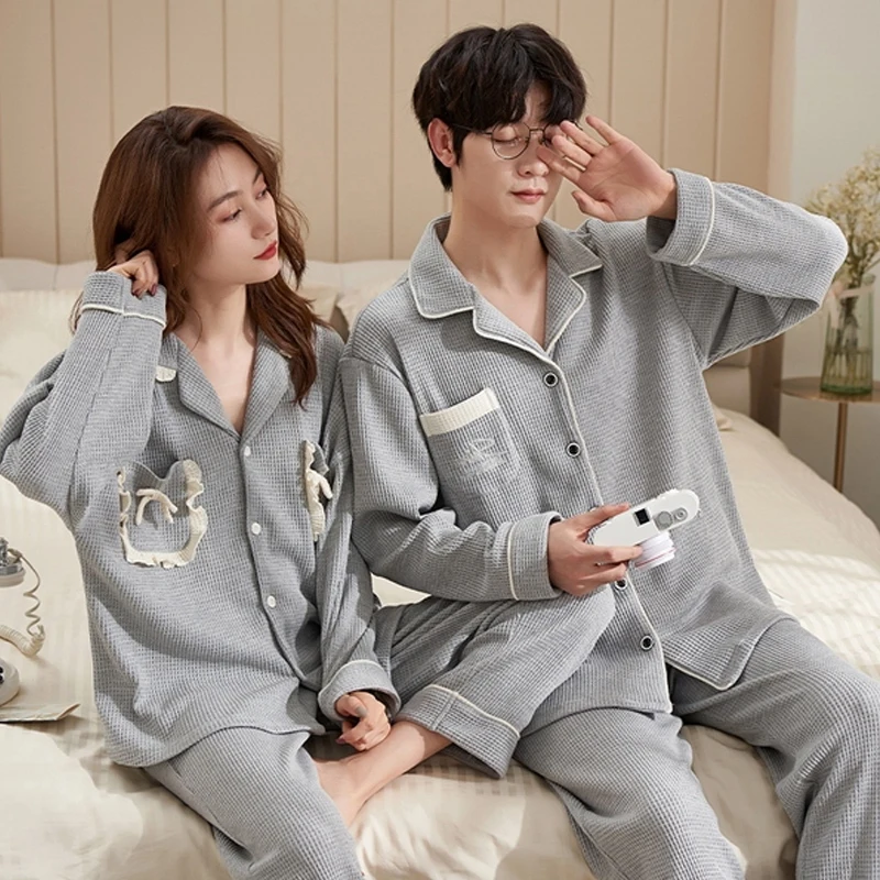 QUHENG Newest Cotton Pajamas Women Sets for Autumn Winter Thick Warm Long Sleeve Trousers Sleepwear 2022 Men Set Home Clothing