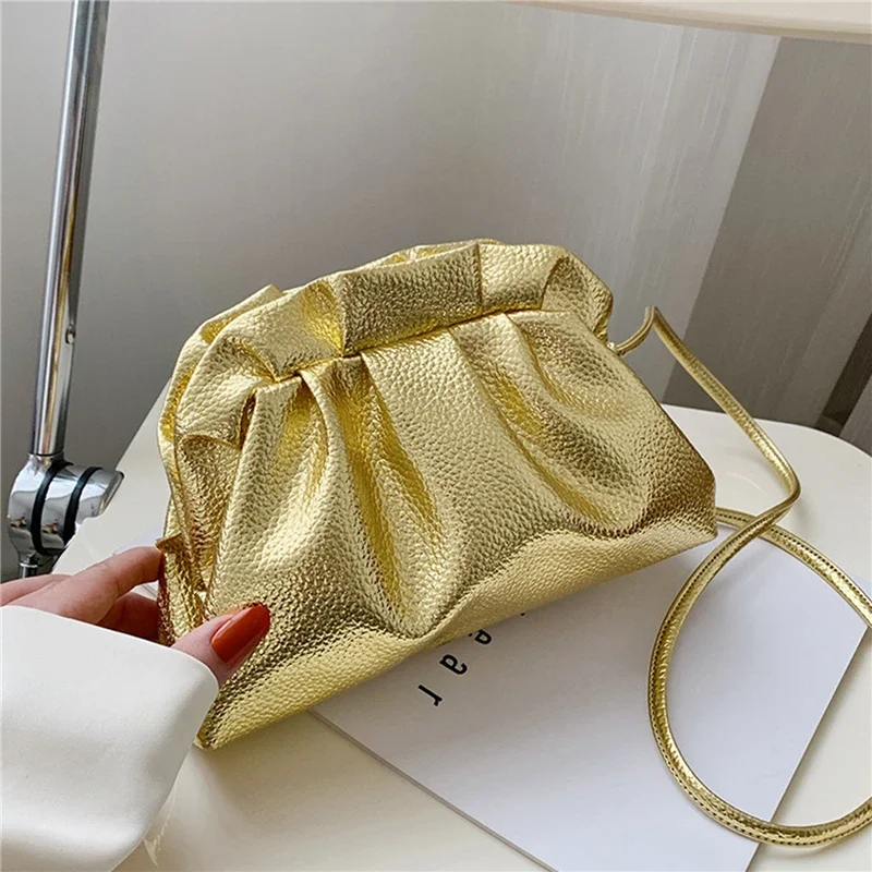 Элегантная Золотая Кожаная Сумка-хобо В Форме Облака Для Женщин Небольшой Клатч