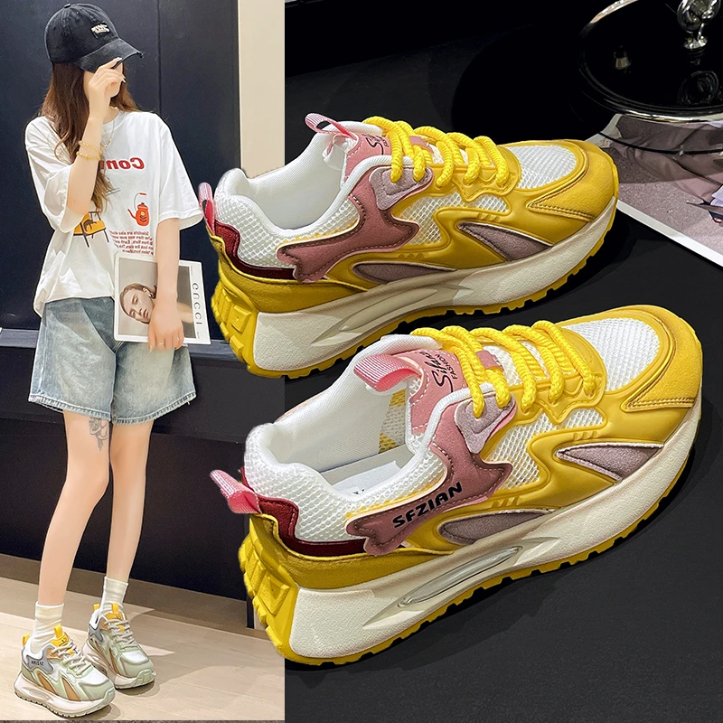 Женские сетчатые кроссовки повседневные дышащие в Корейском стиле на толстой