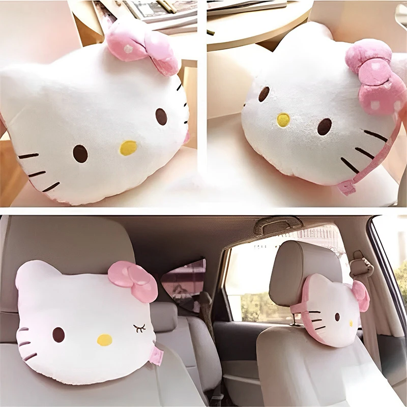 Sanrio Kawaii Hello Kitty Car Seat Headrest Cartoon Adjustable Neck Protector Head Support Pillow Car Interior Accessories