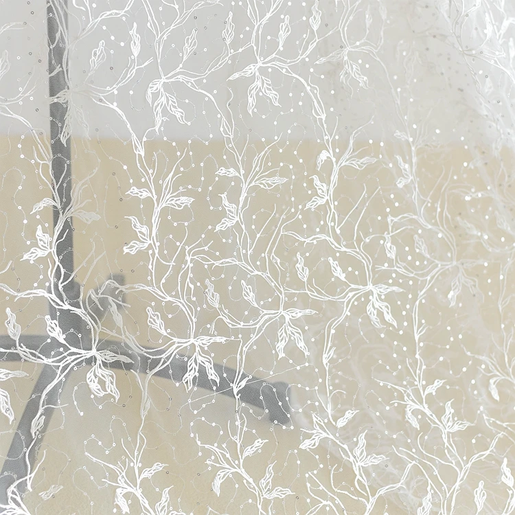 

off white Three-dimensional Sequin Embroidery Lace Fabric Wedding Dress Handmade DIY Accessories